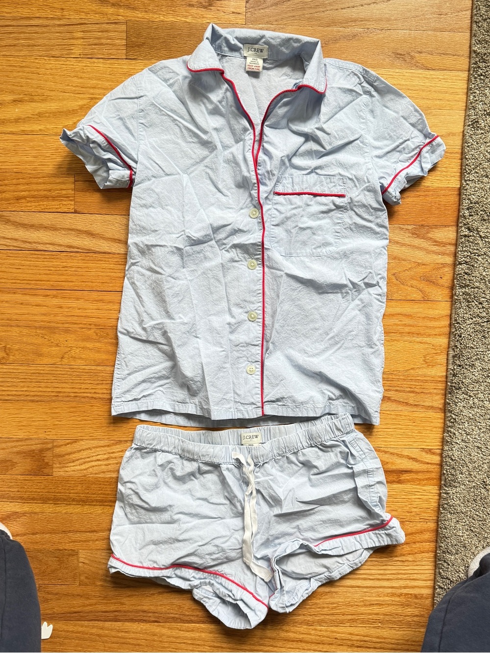 J. Crew Light Blue Cotton Short Pajama Set with Red Piping - Picture 3 of 3